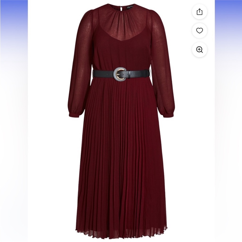 City Chic Love pleat dress Deep Burgundy wine Midi xxl 24 - Picture 6 of 11